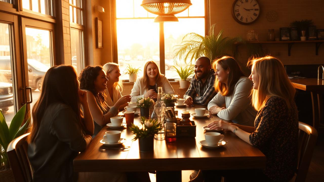 A warm morning at Social Fix Nashville — friends laughing over coffee